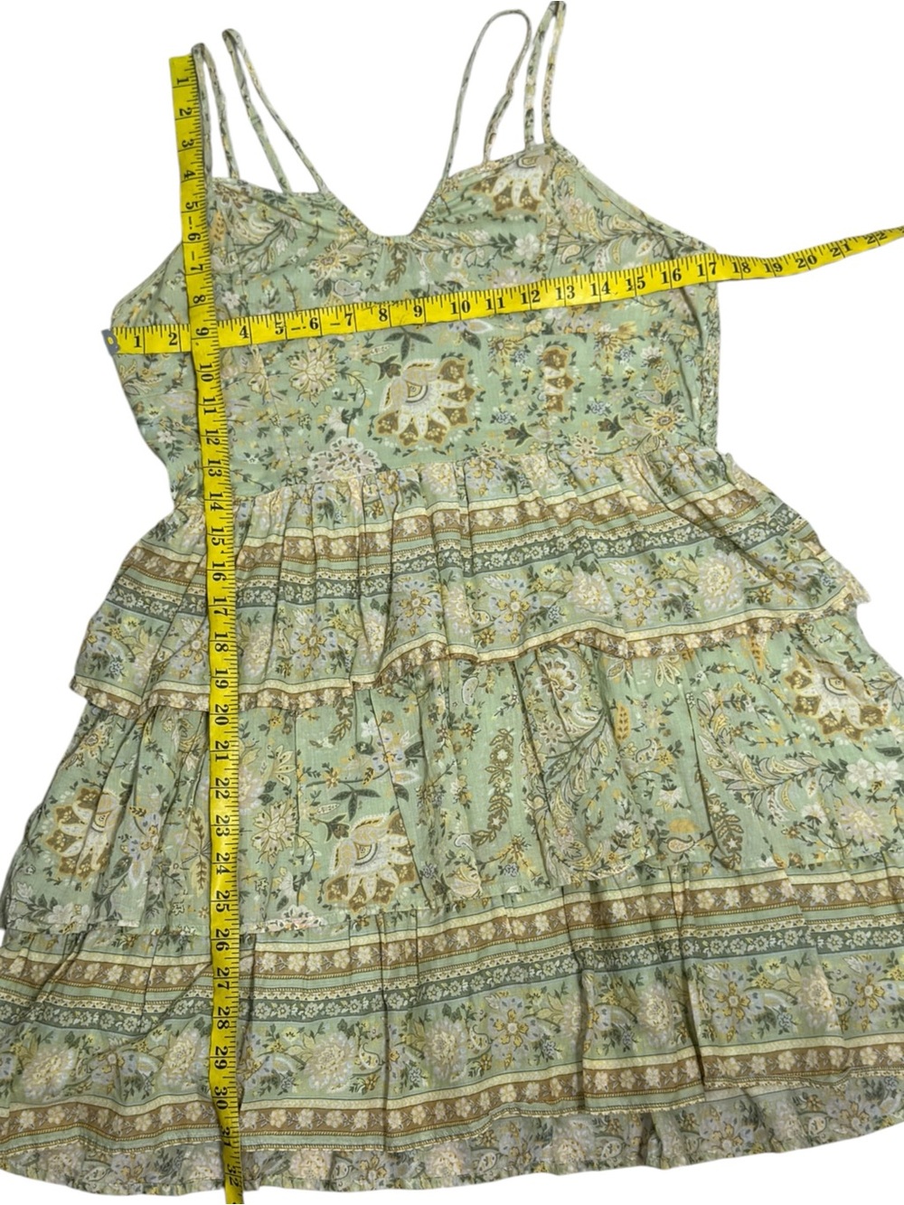 American Eagle Floral Tiered Mini Dress Sage Green Cottagecore Boho L - Picture 5 of 10